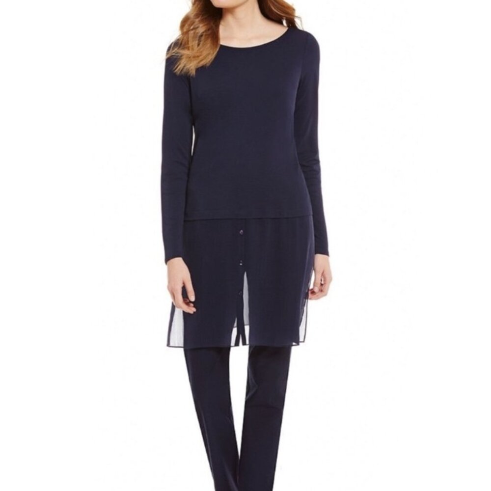 EILEEN‎ FISHER Women's Silk Double-Layer Georgette Crepe Tunic Navy | Size M